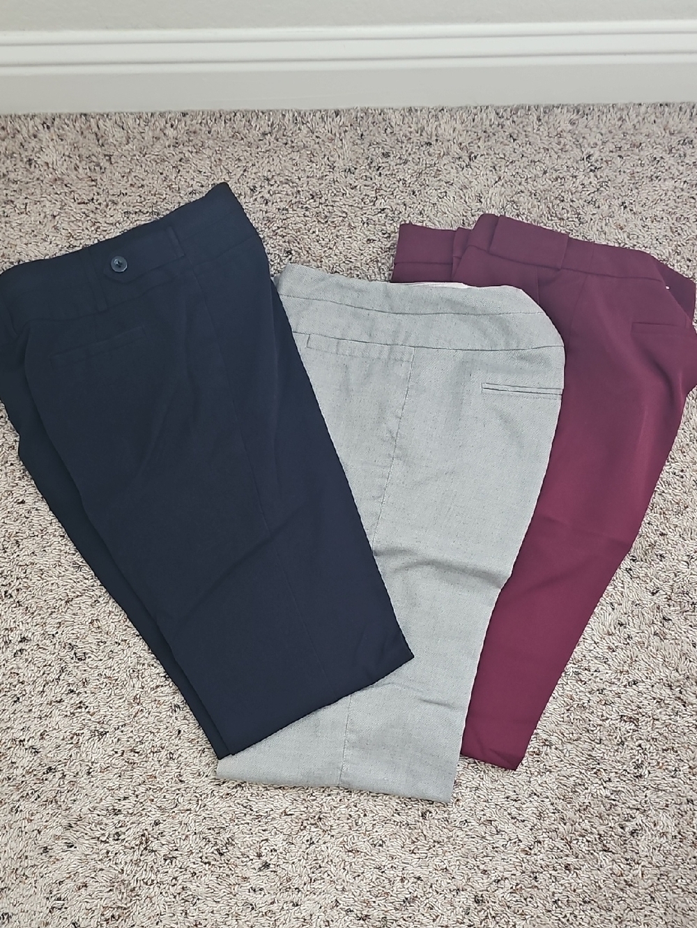 LOT Of 3 Women's Dress Pants - Navy, Light Gray, Burgundy